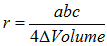 r=abc/(4Volume)
